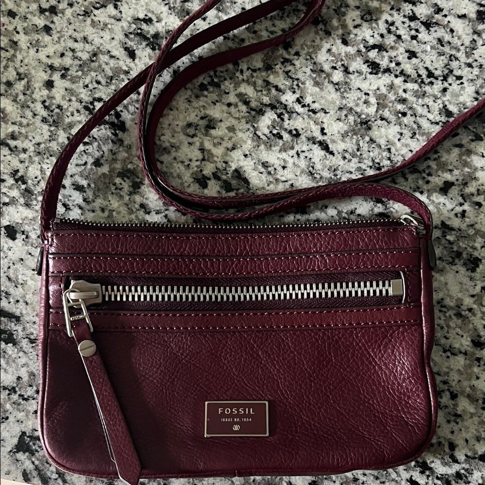 Fossil Dark Red Leather Crossbody Bag